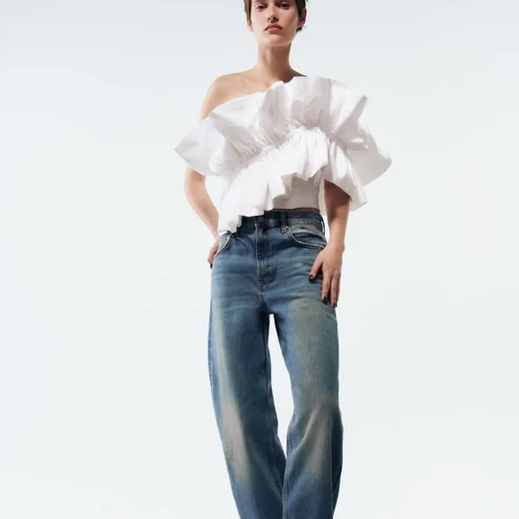 Zara Poplin Top with Ruffles - Picture 2 of 16